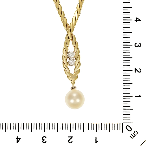 Collier, 14K, Gelbgold, Brillant, Perle
