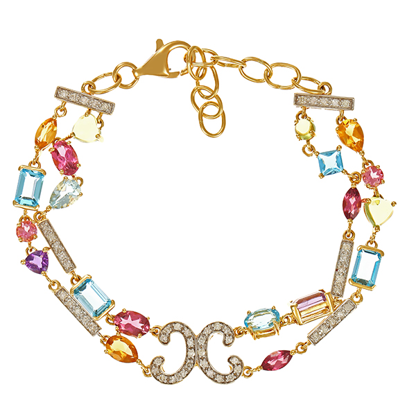 Armband, 18K, Gelb-/Weißgold, Diamanten, Edelsteine