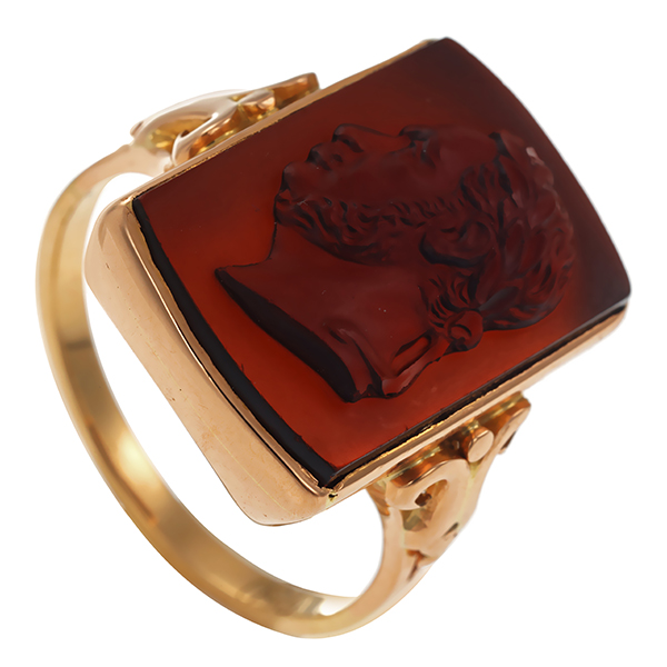 Ring, 18K, Gelbgold, Karneol Gemme, Antik