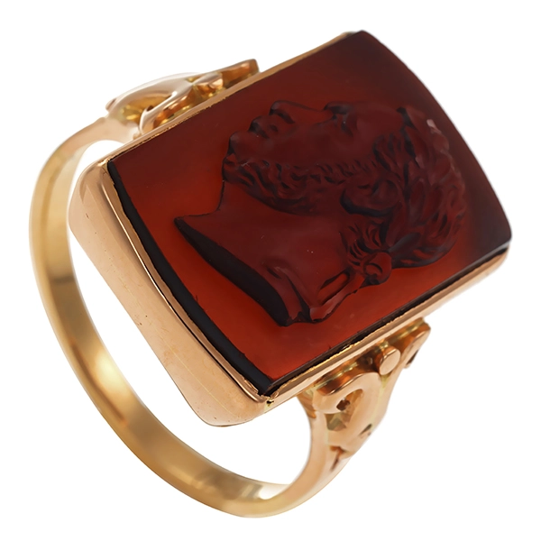 Ring, 18K, Gelbgold, Karneol Gemme, Antik
