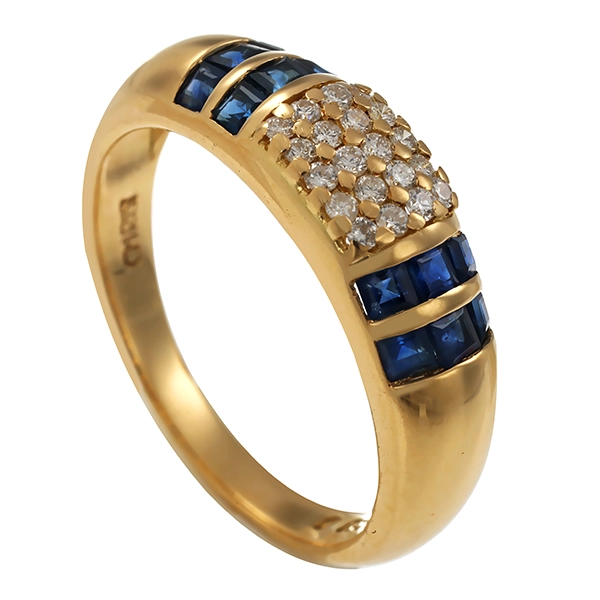 Ring, 18K, Gelbgold, Saphire, Brillanten