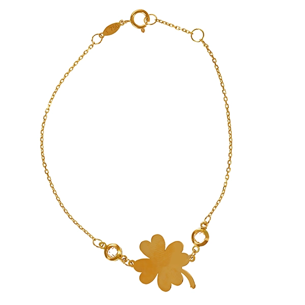 Armband, 18K, Gelbgold, Zirkonia, Kleeblatt