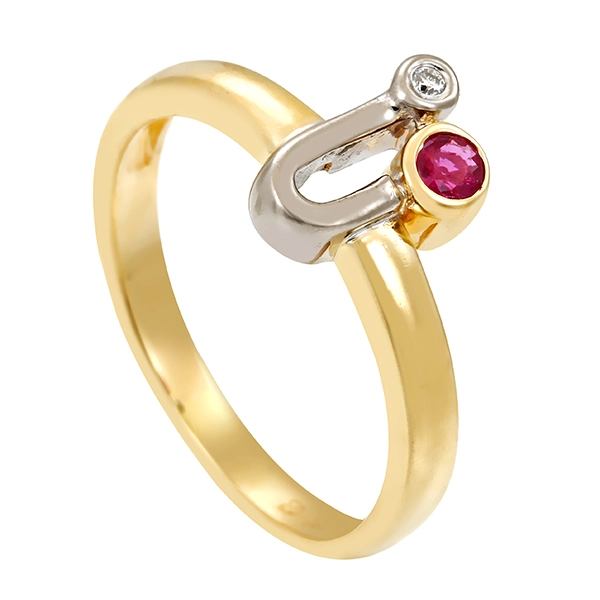 Ring, 14K, Gelb-/Weißgold, Rubin, Brillant