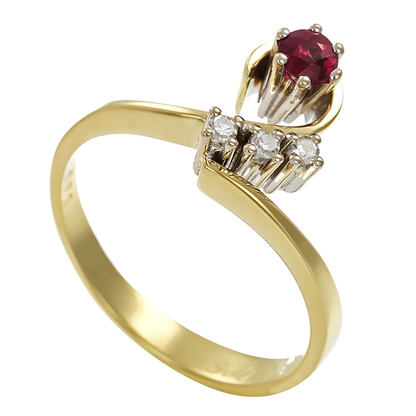 Ring, 14K, Gelbgold, Rubin, Diamanten 