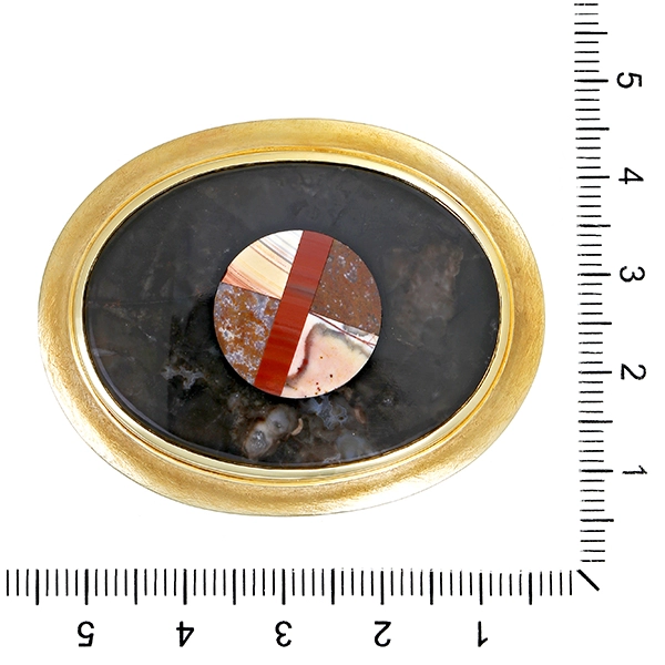 Brosche, 14K, Gelbgold, Achat,Jaspis