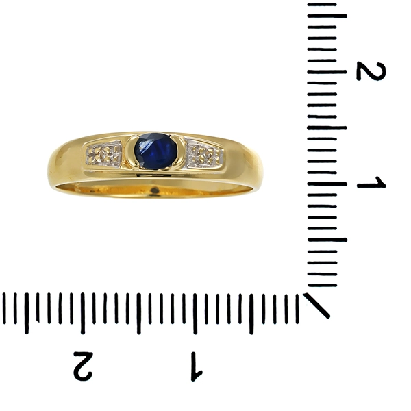 Ring, 14K, Gelbgold, 1 Saphir, 2 Brillanten