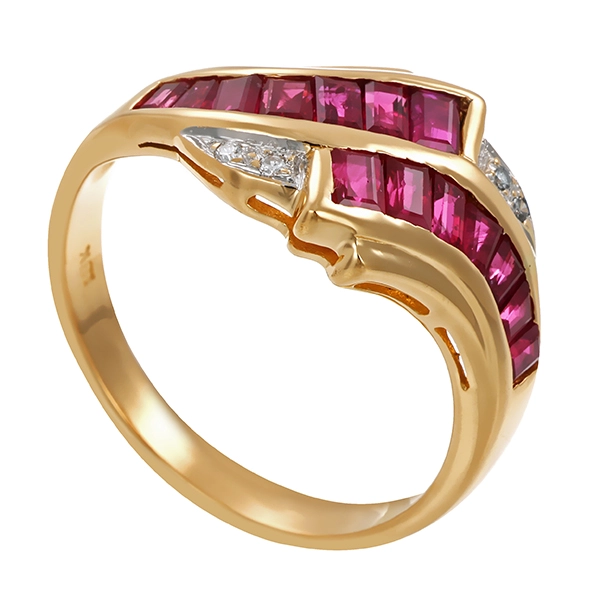 Ring, 18K, Gelb-/Weißgold, Rubine & Diamanten, U56