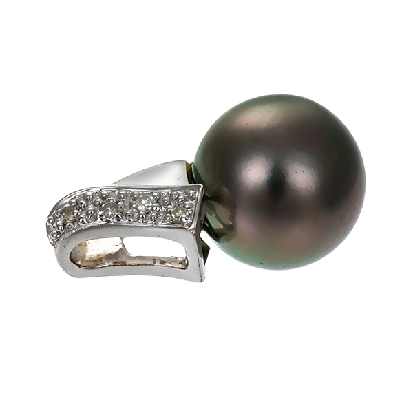 Anhänger, 8K, Weißgold, Perle, Diamanten