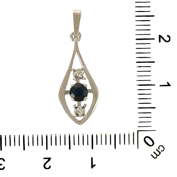 Anhänger, 14K, Weißgold, Saphir, Diamant