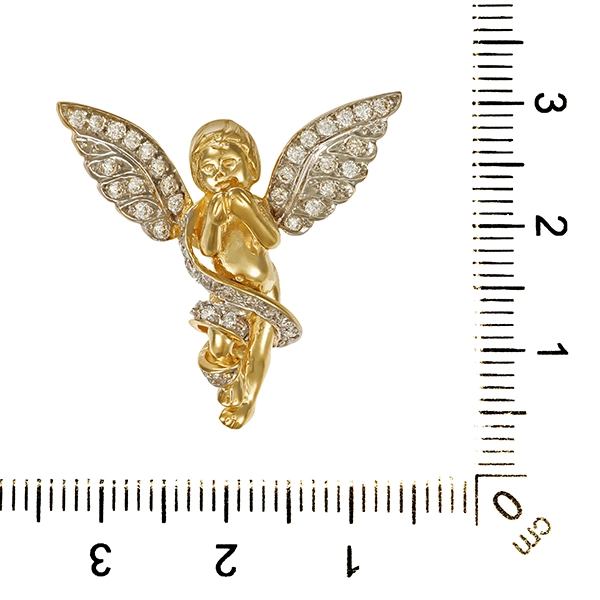 Anhänger, 14K, Gelb-/Weißgold, Zirkonia, Engel