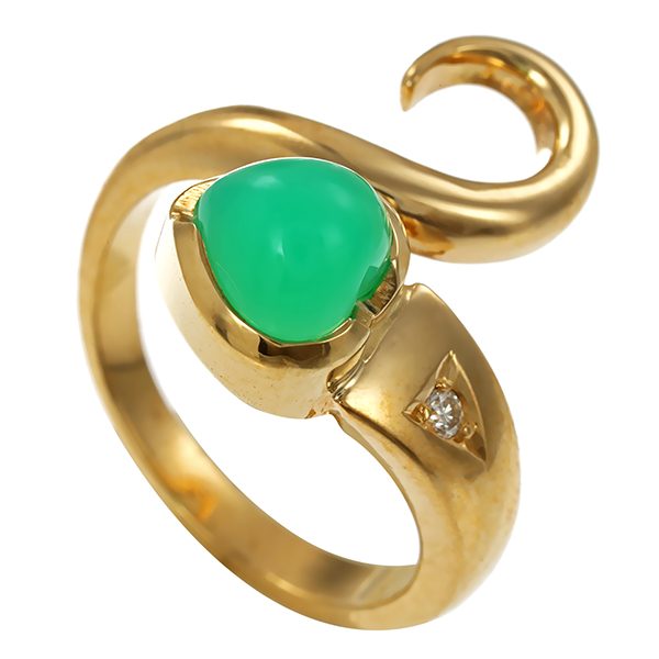 Ring, 14K, Gelbgold, Chrysopras, Brillant