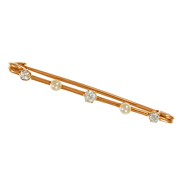 Brosche, 14K, Gelbgold, Diamant, Antikstil