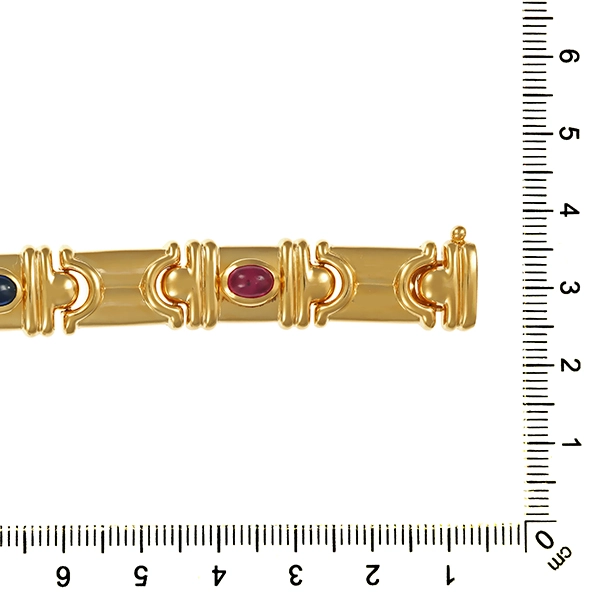 Armband, 18K, Gelbgold, Saphir, Rubin, Smaragd