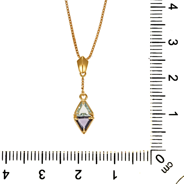 Collier, 18K, Gelbgold, Tansanit, Aquamarin