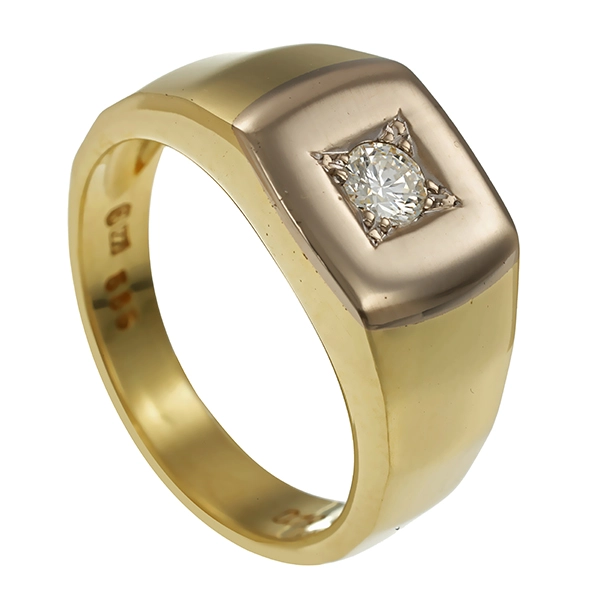 Herrenring, 14K, Gelb-/Weißgold, Brillant 0,19 ct