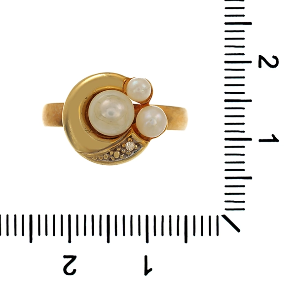 Ring, 8K, Gelbgold, Perle, Diamant