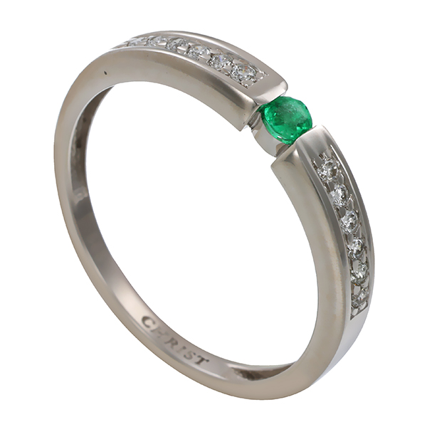 Ring, 14K, Weißgold, Smaragd, Brillanten