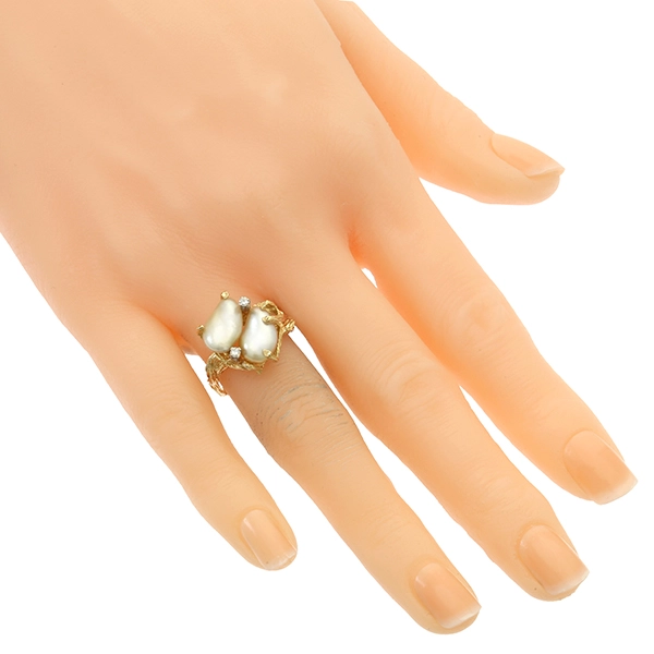Ring, 18K, Gelbgold, Diamanten, Perlen