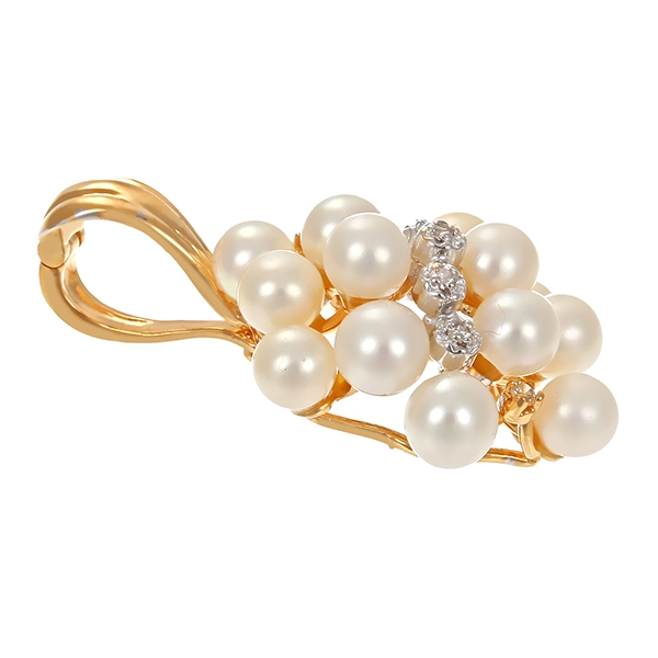 Anhänger, 14K, Gelb-/Weißgold, Perlen, Diamanten