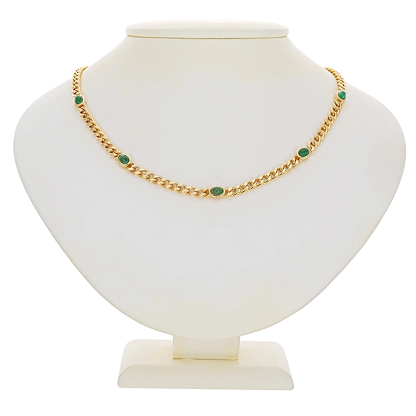 Collier, 18K, Gelbgold, Smaragde Cabochon, Panzer, L44cm