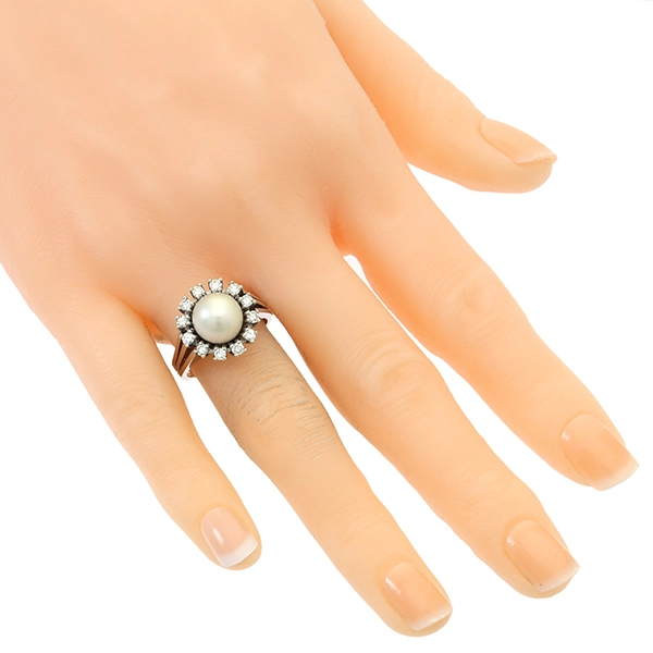 Ring, 14K, Weißgold, Perle, Brillanten
