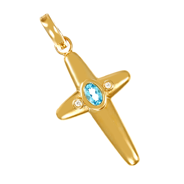 Anhänger, 14K, Gelbgold, Topas, Brillanten, Kreuz