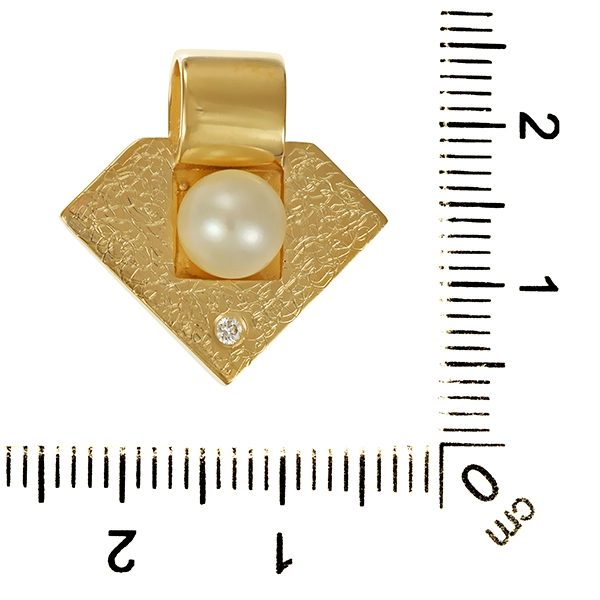 Anhänger, 14K, Gelbgold, Perle, Brillant