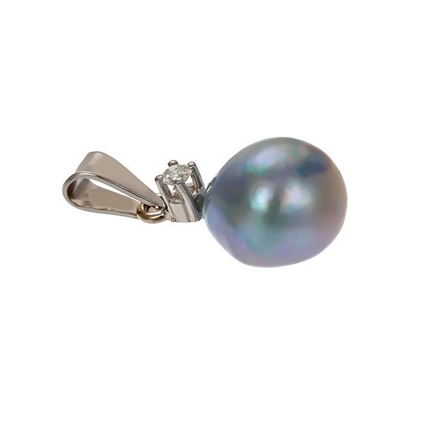 Anhänger, 14K, Weißgold, Perle, Brillant