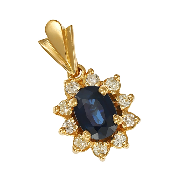 Anhänger, 18K, Gelbgold, Saphir, Brillanten