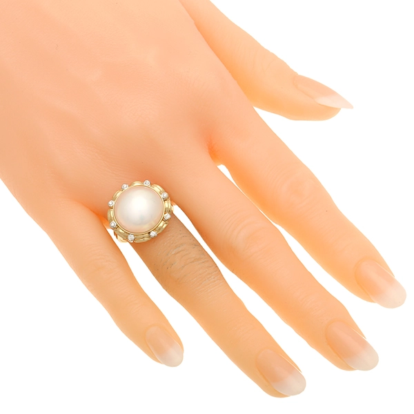 Ring, 18K, Gelbgold, Mabeperle, Brillanten