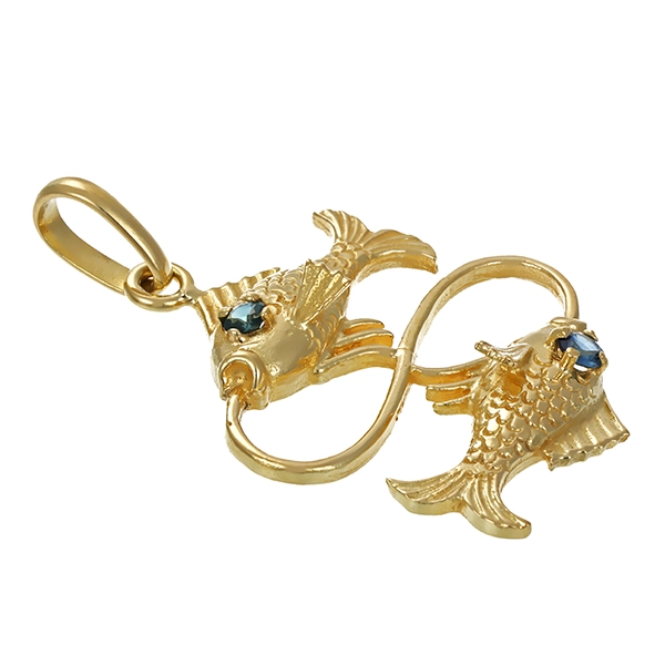 Anhänger, 14K, Gelbgold, Saphire, Fische