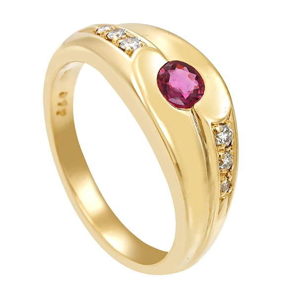 Ring, 14K, Gelbgold, Rubin, Brillanten