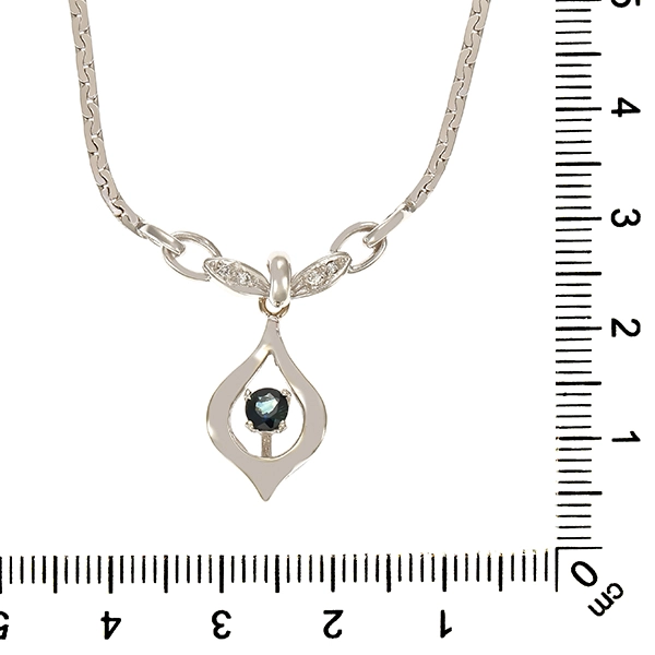 Collier, 14K, Weißgold, Saphir, Diamanten