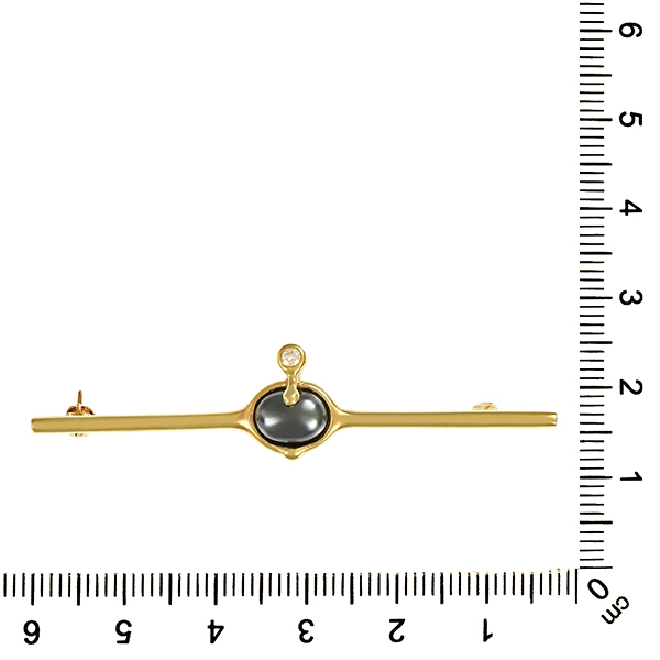 Brosche, 14K, Gelbgold, Haematit, Brillant