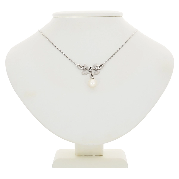 Collier, 14K, Weißgold, Perle, Brillanten