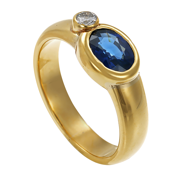 Ring, 18K, Gelbgold, Saphir, Brillant