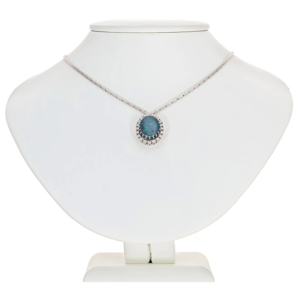 Collier, 14K, Weißgold, Opaltriplette, Brillanten