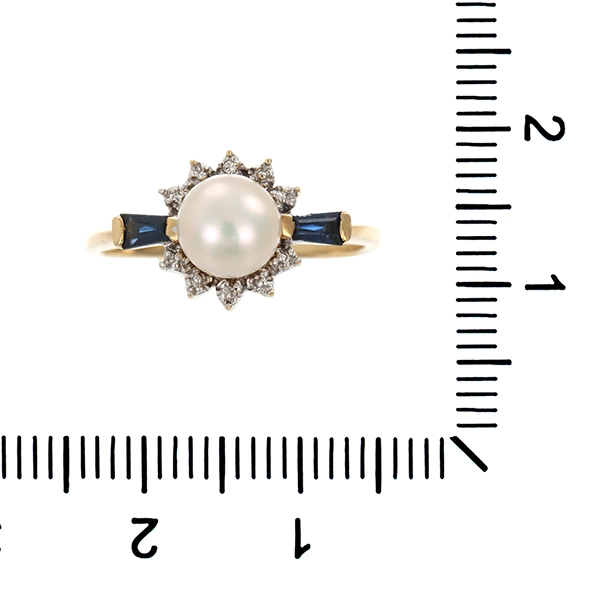 Ring, 18K, Gelb-/Weißgold, Perle, Saphire, Diamanten