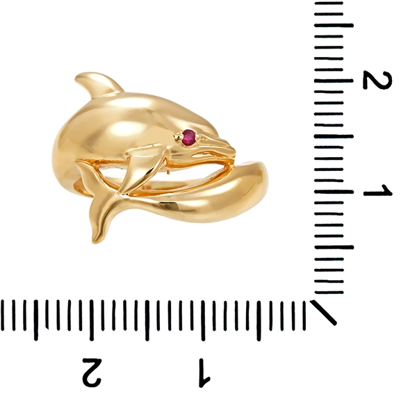 Ring, 14K, Gelbgold, Rubin, Delphin