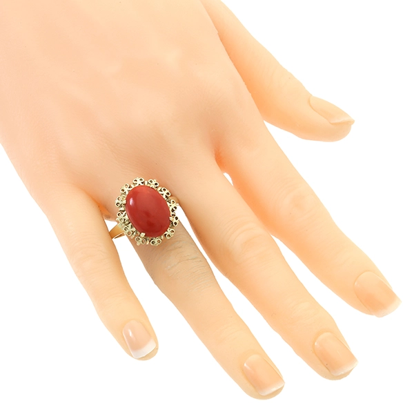 Ring, 14K, Gelbgold, Koralle