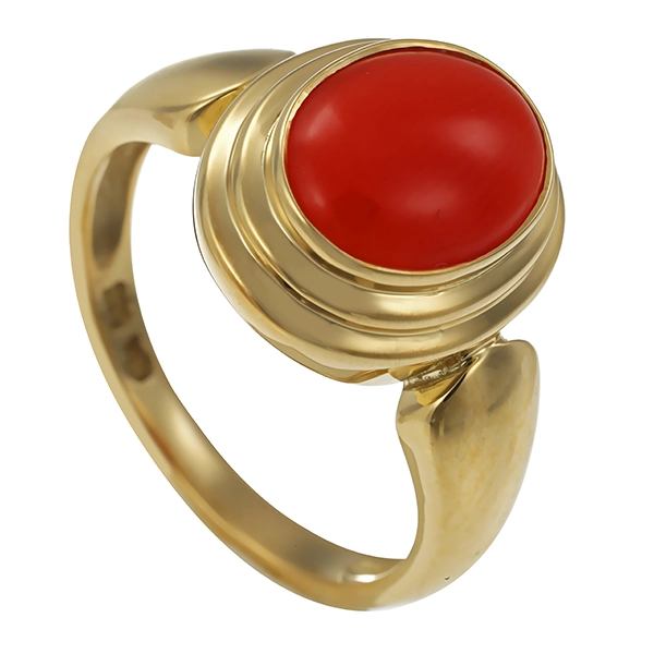 Ring, 14K, Gelbgold, Koralle