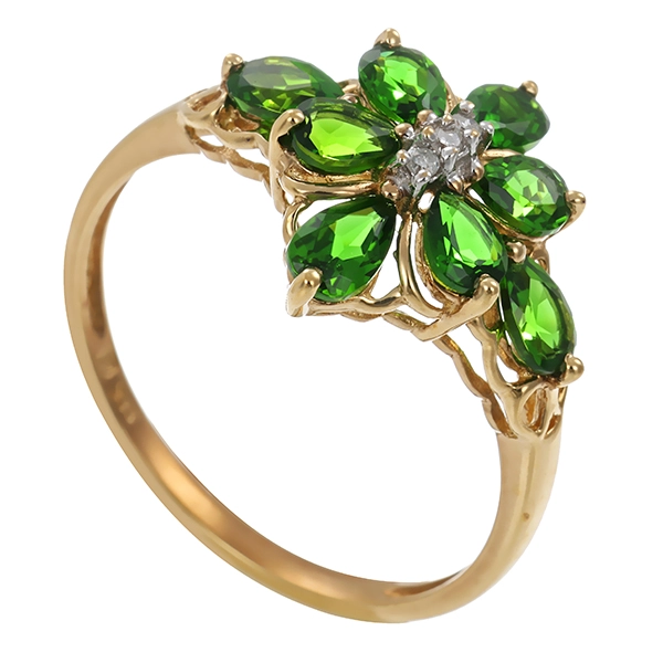 Ring, 8K, Gelbgold, Diamanten, Diopside