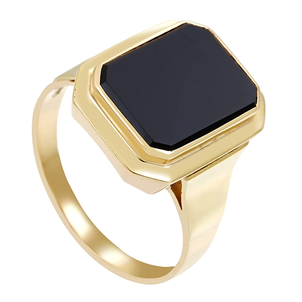 Herrenring, 14K, Gelbgold, Onyx