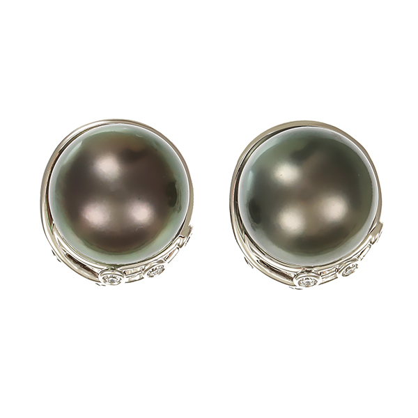 Clipstecker, 18K, Weißgold, Perlen, Brillanten