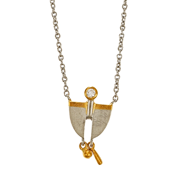 Collier, Pt950, Platin/Gelbgold, Brillant, Anker-