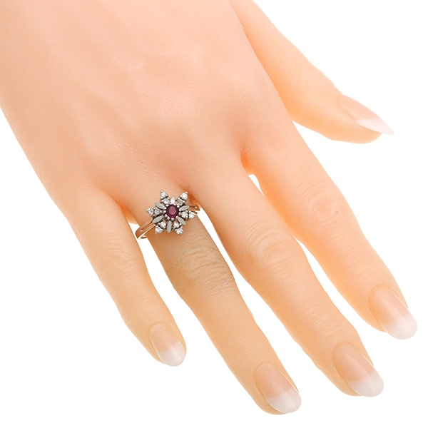 Ring, 14K, Weißgold, Rubin, Diamanten