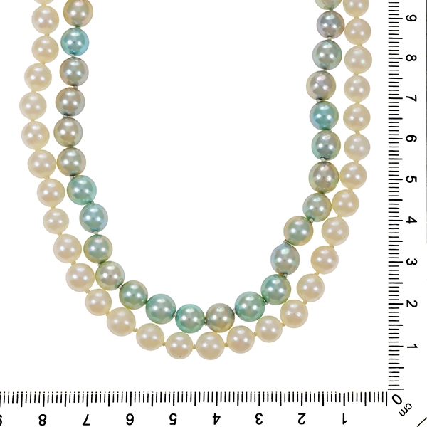 Perlenkette, 14K, Weißgold, Perlen, Diamanten