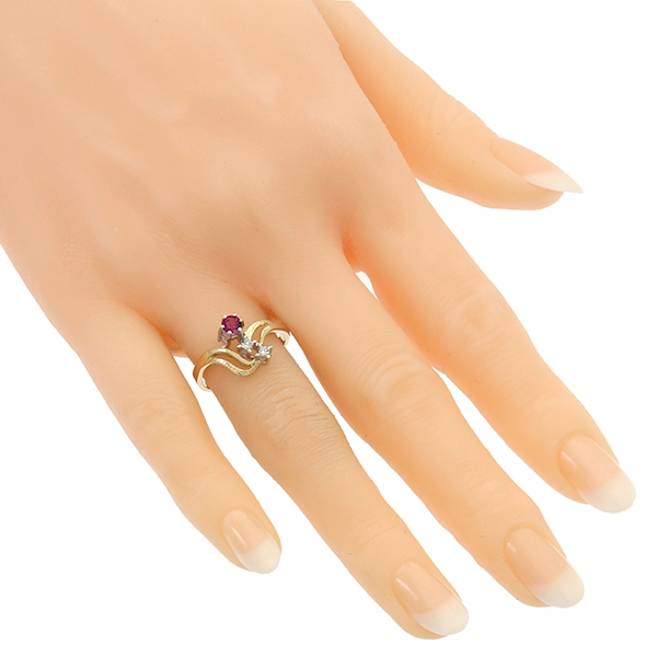 Ring, 14K, Gelb-/Weißgold, Rubin, Diamanten