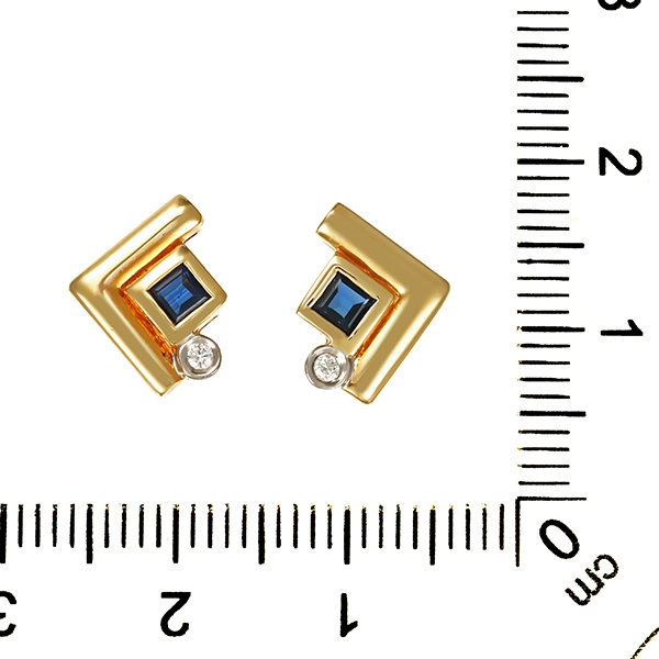 Ohrstecker, 14K, Gelb-/Weißgold, Saphire, Brillanten