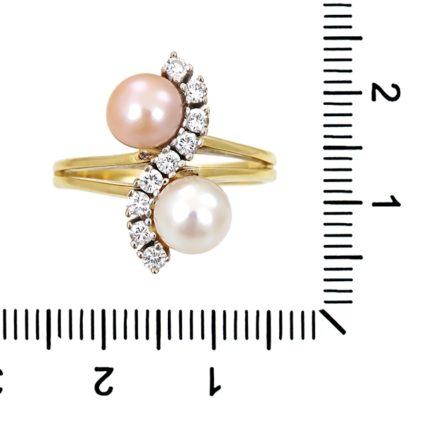 Ring, 14K, Gelbgold, Perlen, Diamant, Brillanten